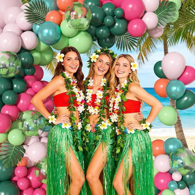 Alt view image 4 of 7 - Ouddy Life 156pcs Tropical Balloons Arch Garland Kit, Hawaiian Summer Luau Party Decorations, Hot Pink Dark Green Orange Palm Leaves Balloons for Aloha Flamingo Beach Pool Baby Shower Birthday Decor