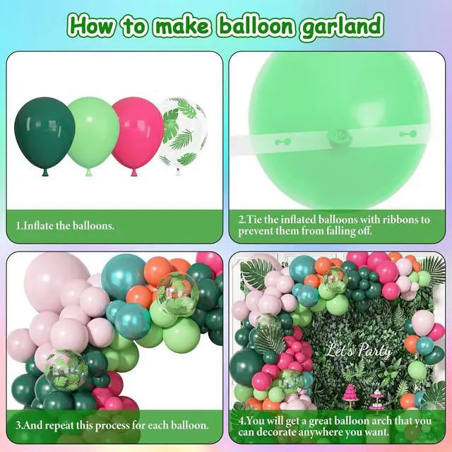 Alt view image 7 of 7 - Ouddy Life 156pcs Tropical Balloons Arch Garland Kit, Hawaiian Summer Luau Party Decorations, Hot Pink Dark Green Orange Palm Leaves Balloons for Aloha Flamingo Beach Pool Baby Shower Birthday Decor