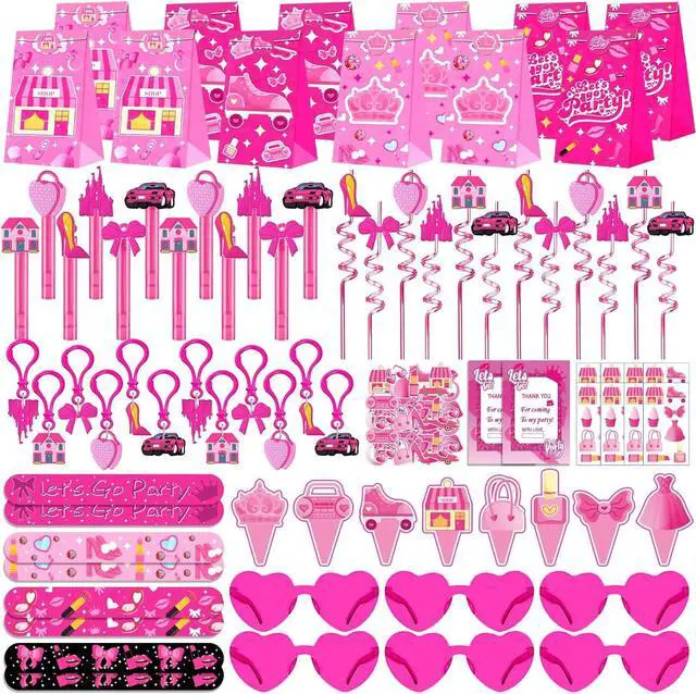 Main image of 220PCS Pink Party Favors Kit for Girls Birthday Supplies Includes Glasses, Straws, Bubble Wands, Treat Bags & More Perfect for Party Decorations & Pinata Fillers