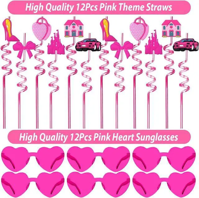 Alt view image 5 of 6 - 220PCS Pink Party Favors Kit for Girls Birthday Supplies Includes Glasses, Straws, Bubble Wands, Treat Bags & More Perfect for Party Decorations & Pinata Fillers