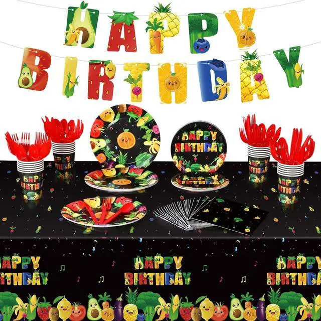 Main image of Zhehao 172 PCS Dancing Fruit Party Decorations Include Fruit Birthday Tableware Set Fruit Theme Banner Summer Fruit Party Tablecloths for Dancing Fruit 1st Birthday Baby Shower Party Supplies Decor