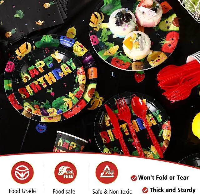 Alt view image 4 of 7 - Zhehao 172 PCS Dancing Fruit Party Decorations Include Fruit Birthday Tableware Set Fruit Theme Banner Summer Fruit Party Tablecloths for Dancing Fruit 1st Birthday Baby Shower Party Supplies Decor