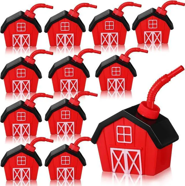 Main image of Tanlade 12 Pcs Farmhouse Cups with Lids and Straws, 10 oz Toy Farmhouse Cups for Farm Birthday Party, Barnyard Animals Party, Baby Shower Farm Animals Themed Party Decorations Supplies Favor (Red)