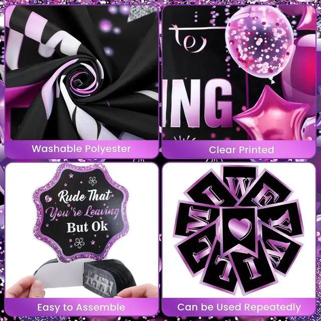 Alt view image 6 of 6 - Purple Black Farewell Party Decorations We Will Miss You Rude That You're Leaving But Ok Banner Honeycomb Centerpiece Hanging Swirls for Coworker Employee Leaving Goodbye Going Away Party Supplies