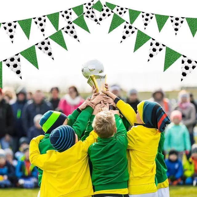 Alt view image 4 of 6 - Jetec 5 Pcs 49 ft Soccer Party Decorations Pennant Banner Theme Triangle Flags Garland Bunting Banner for Soccer Fans Outdoor Indoor Home Sport Birthday Party Decorations Supplies