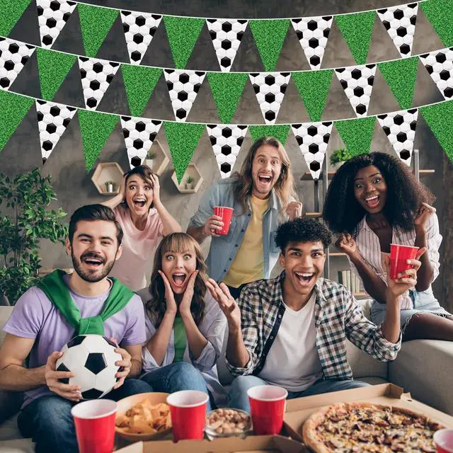 Alt view image 5 of 6 - Jetec 5 Pcs 49 ft Soccer Party Decorations Pennant Banner Theme Triangle Flags Garland Bunting Banner for Soccer Fans Outdoor Indoor Home Sport Birthday Party Decorations Supplies