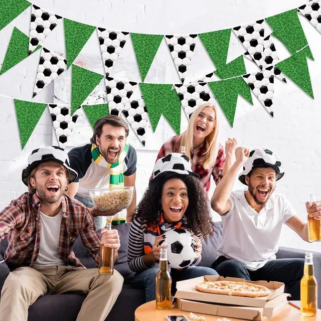 Alt view image 6 of 6 - Jetec 5 Pcs 49 ft Soccer Party Decorations Pennant Banner Theme Triangle Flags Garland Bunting Banner for Soccer Fans Outdoor Indoor Home Sport Birthday Party Decorations Supplies
