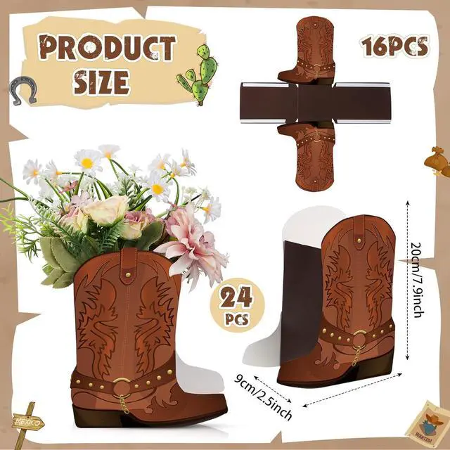 Alt view image 2 of 7 - Weekgrat 24 Set Brown Western Cowboy Boots Flower Boxes Centerpiece Boot Shape Boxes Decorations Western Theme Party Cowgirl Favors for Cowboy Cowgirl Birthday Party Baby Shower Wedding Supplies