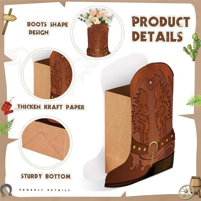 Alt view image 3 of 7 - Weekgrat 24 Set Brown Western Cowboy Boots Flower Boxes Centerpiece Boot Shape Boxes Decorations Western Theme Party Cowgirl Favors for Cowboy Cowgirl Birthday Party Baby Shower Wedding Supplies