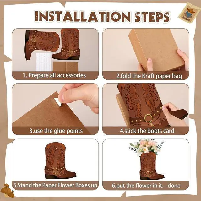Alt view image 4 of 7 - Weekgrat 24 Set Brown Western Cowboy Boots Flower Boxes Centerpiece Boot Shape Boxes Decorations Western Theme Party Cowgirl Favors for Cowboy Cowgirl Birthday Party Baby Shower Wedding Supplies