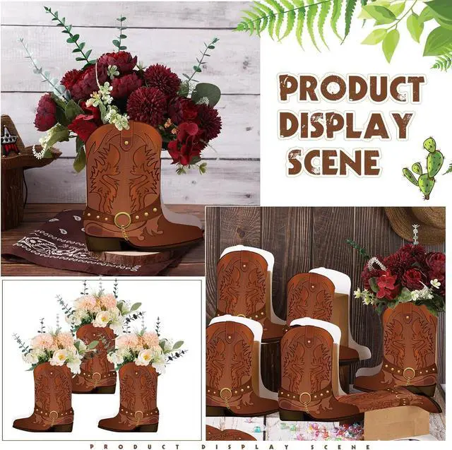 Alt view image 5 of 7 - Weekgrat 24 Set Brown Western Cowboy Boots Flower Boxes Centerpiece Boot Shape Boxes Decorations Western Theme Party Cowgirl Favors for Cowboy Cowgirl Birthday Party Baby Shower Wedding Supplies
