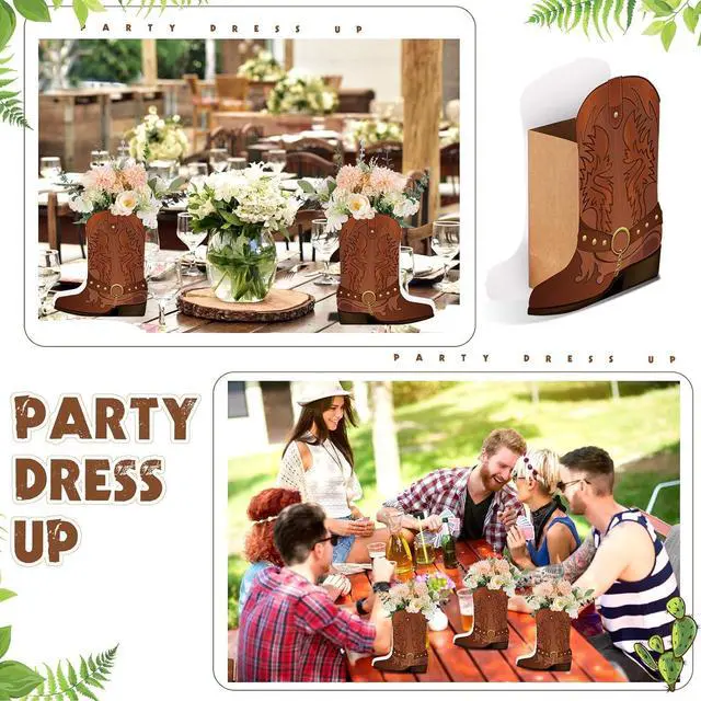 Alt view image 6 of 7 - Weekgrat 24 Set Brown Western Cowboy Boots Flower Boxes Centerpiece Boot Shape Boxes Decorations Western Theme Party Cowgirl Favors for Cowboy Cowgirl Birthday Party Baby Shower Wedding Supplies