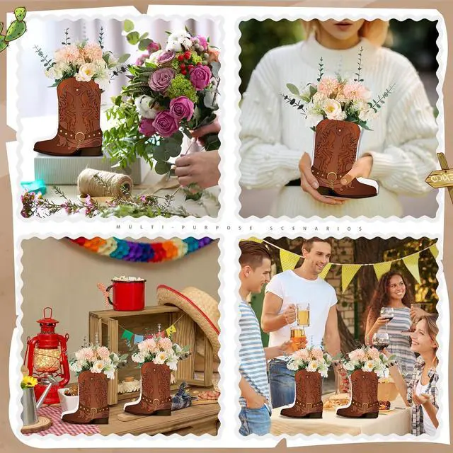 Alt view image 7 of 7 - Weekgrat 24 Set Brown Western Cowboy Boots Flower Boxes Centerpiece Boot Shape Boxes Decorations Western Theme Party Cowgirl Favors for Cowboy Cowgirl Birthday Party Baby Shower Wedding Supplies