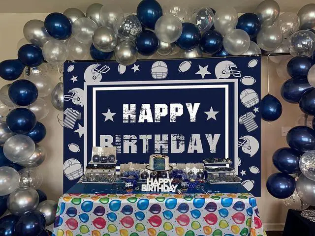 Alt view image 4 of 6 - Football Backdrop for Birthday Party 8x6FT Navy Blue Helmet Cowboy Photography Background Football Team Banner Sports Fans Party Supplies(96x72 inch)