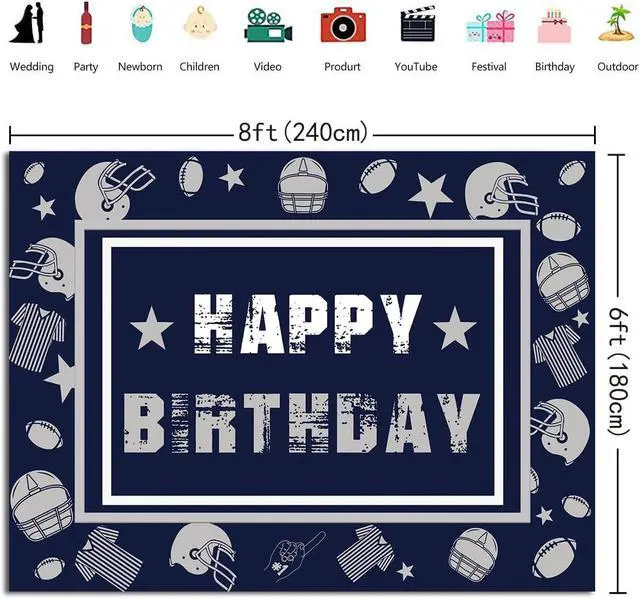 Alt view image 5 of 6 - Football Backdrop for Birthday Party 8x6FT Navy Blue Helmet Cowboy Photography Background Football Team Banner Sports Fans Party Supplies(96x72 inch)