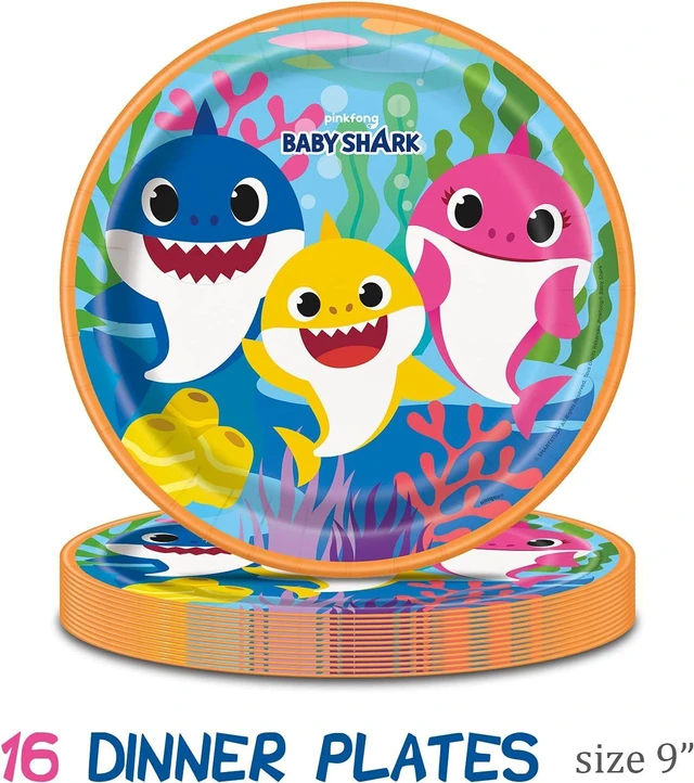Alt view image 2 of 7 - Baby Shark Birthday Party Supplies | Baby Shark Party Decorations | Baby Shark Table Cloths for Parties, Plates and Napkins and Cups, Birthday Banner | Girl and Boy Baby Shark Party Serves 16