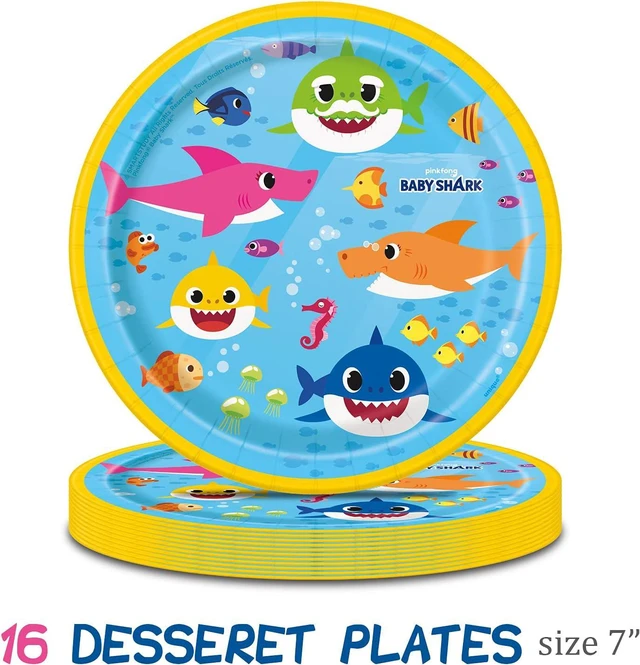 Alt view image 3 of 7 - Baby Shark Birthday Party Supplies | Baby Shark Party Decorations | Baby Shark Table Cloths for Parties, Plates and Napkins and Cups, Birthday Banner | Girl and Boy Baby Shark Party Serves 16