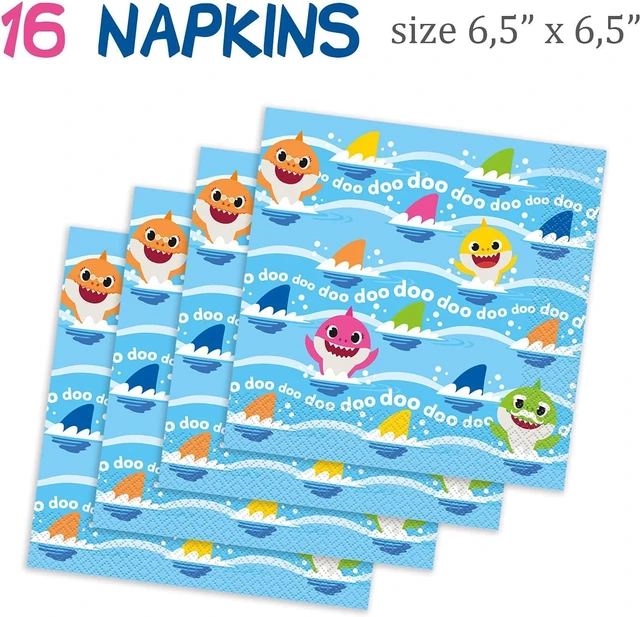 Alt view image 5 of 7 - Baby Shark Birthday Party Supplies | Baby Shark Party Decorations | Baby Shark Table Cloths for Parties, Plates and Napkins and Cups, Birthday Banner | Girl and Boy Baby Shark Party Serves 16