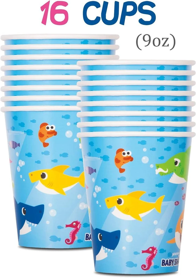 Alt view image 4 of 7 - Baby Shark Birthday Party Supplies | Baby Shark Party Decorations | Baby Shark Table Cloths for Parties, Plates and Napkins and Cups, Birthday Banner | Girl and Boy Baby Shark Party Serves 16
