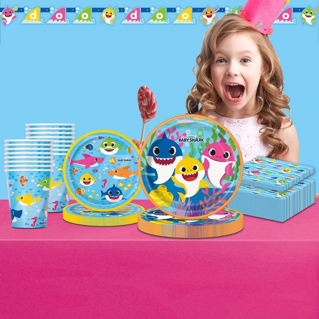 Alt view image 7 of 7 - Baby Shark Birthday Party Supplies | Baby Shark Party Decorations | Baby Shark Table Cloths for Parties, Plates and Napkins and Cups, Birthday Banner | Girl and Boy Baby Shark Party Serves 16