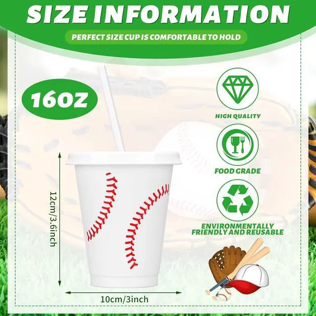 Alt view image 3 of 7 - Domensi 20 Pieces Plastic Baseball Cups Reusable Cute Party Plastic Cups 16 oz Sports Party Gifts for Baseball Game Sport Theme Decoration Birthday Supplies