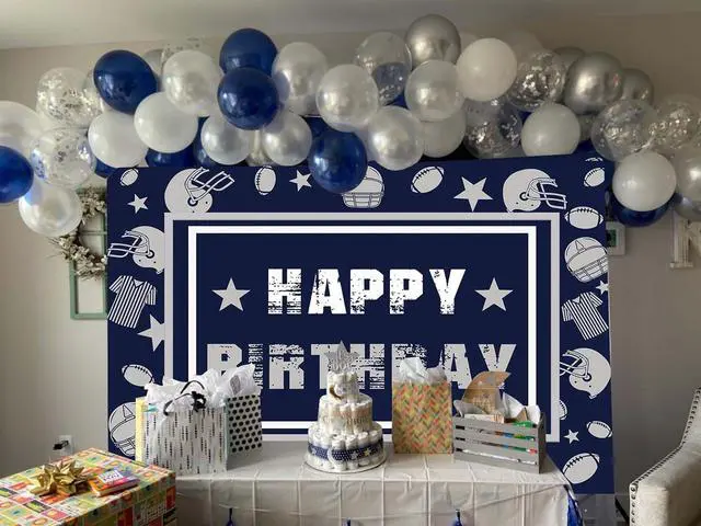 Alt view image 3 of 6 - Football Backdrop for Birthday Party 8x6FT Navy Blue Helmet Cowboy Photography Background Football Team Banner Sports Fans Party Supplies(96x72 inch)