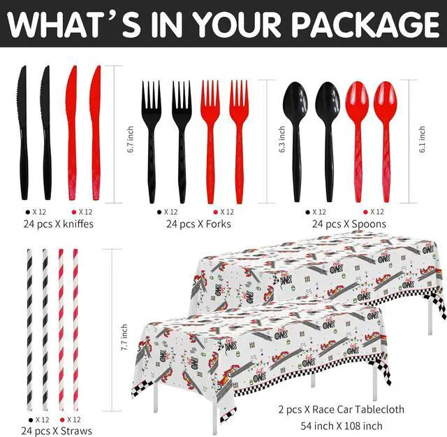 Alt view image 3 of 7 - Xigejob Race Car 1st Birthday Party Supplies - Race Car Theme Fast One Birthday Decorations Tableware, Paper Plate, Napkin, Cup, Tablecloth, Disposable Cutlery | Serves 24