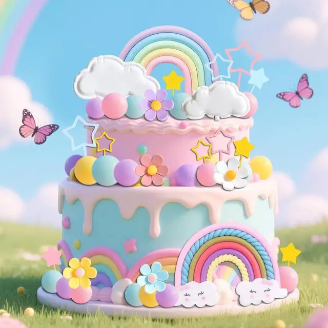 Alt view image 2 of 6 - Rainbow Cake Topper Rainbow Theme Party Supplies Pastel Balls Cake Topper