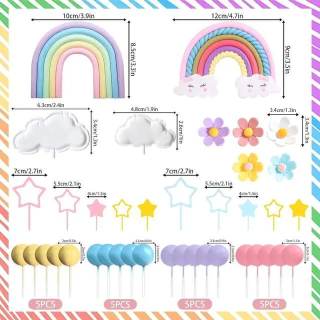 Alt view image 3 of 6 - Rainbow Cake Topper Rainbow Theme Party Supplies Pastel Balls Cake Topper