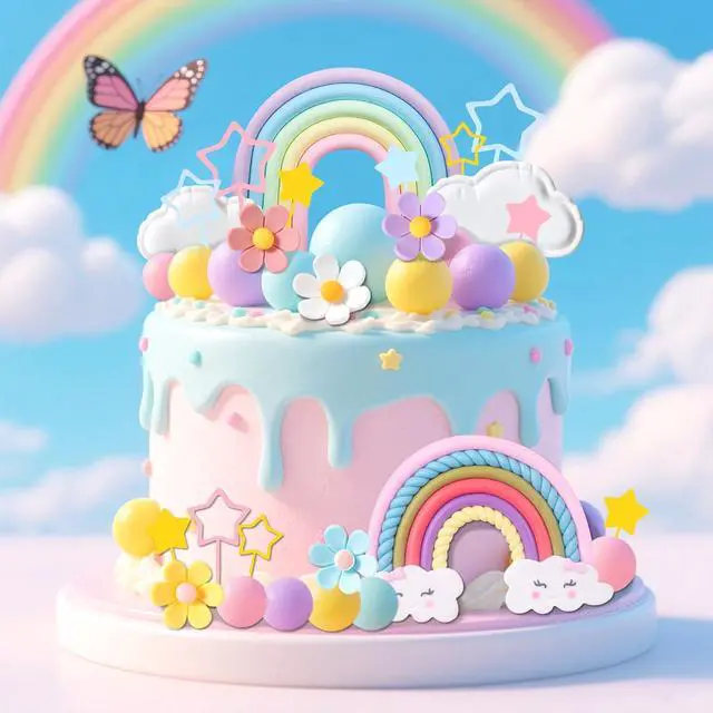 Alt view image 4 of 6 - Rainbow Cake Topper Rainbow Theme Party Supplies Pastel Balls Cake Topper