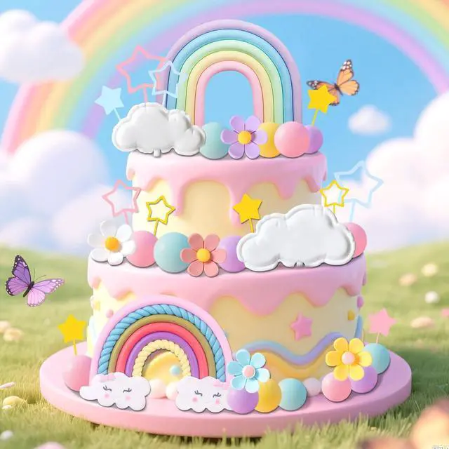 Alt view image 5 of 6 - Rainbow Cake Topper Rainbow Theme Party Supplies Pastel Balls Cake Topper
