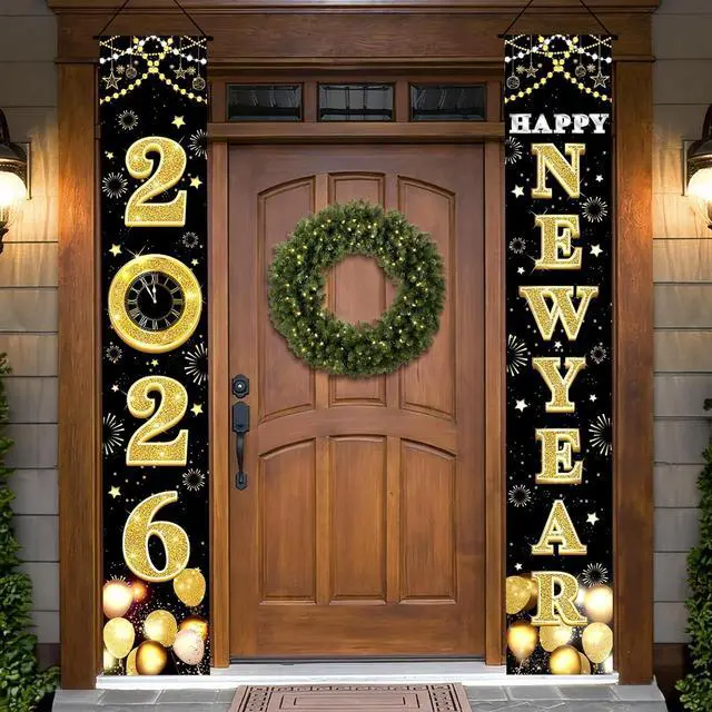 Main image of KatchOn XtraLarge 2026 Happy New Year Banner 72x12 Inch | Black and Gold Happy New Year Door Banner for New Years Decorations 2026 | Porch Banner for New Years Eve Party Supplies 2026 | NYE Decor