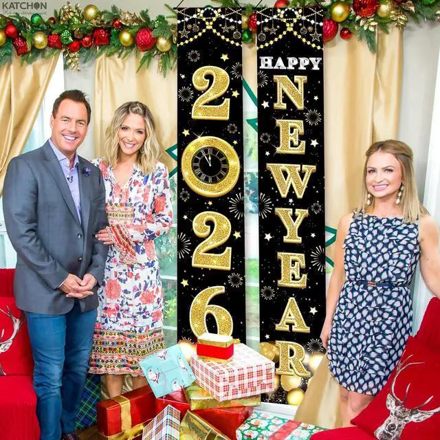 Alt view image 6 of 7 - KatchOn XtraLarge 2026 Happy New Year Banner 72x12 Inch | Black and Gold Happy New Year Door Banner for New Years Decorations 2026 | Porch Banner for New Years Eve Party Supplies 2026 | NYE Decor