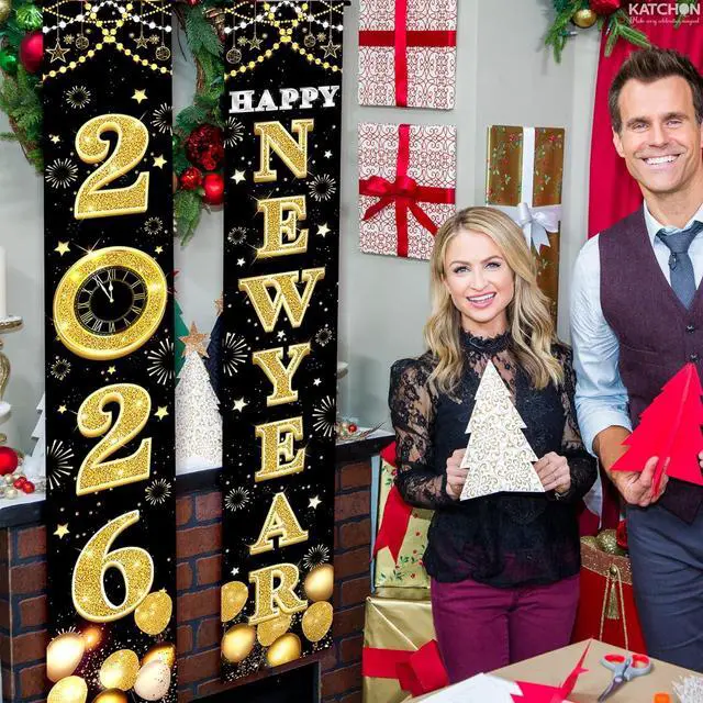 Alt view image 7 of 7 - KatchOn XtraLarge 2026 Happy New Year Banner 72x12 Inch | Black and Gold Happy New Year Door Banner for New Years Decorations 2026 | Porch Banner for New Years Eve Party Supplies 2026 | NYE Decor