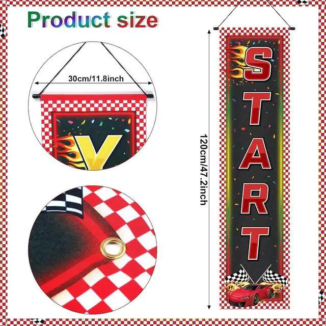 Alt view image 3 of 7 - Tiamon 3 Pcs Racing Fans Banners Race Cars Birthday Decor Checkered Hanging Banner Truck Flag for Holiday Gifts Indoor Outdoor Car Game Supplies Indy 500 Party Birthday School Event Decoration