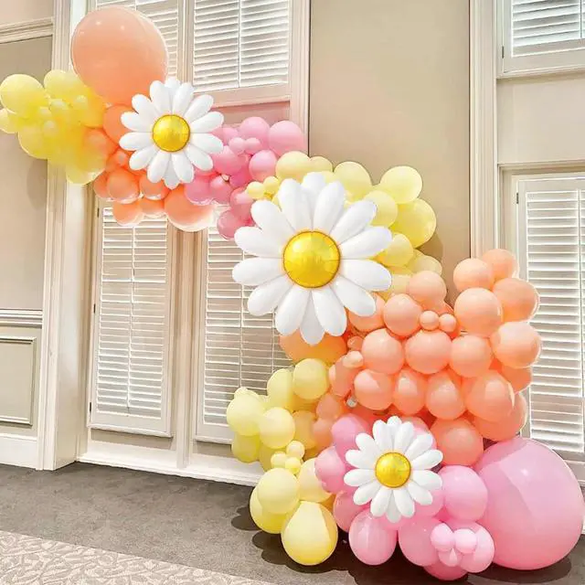 Alt view image 2 of 7 - Daisy Flower Balloon Garland Arch Kit 137 pcs Groovy Flower Foil Balloons Boho Pastel Pink Yellow White Orange Birthday Party Decorations for Girls Bridal Baby Shower Wedding Carnival Holiday