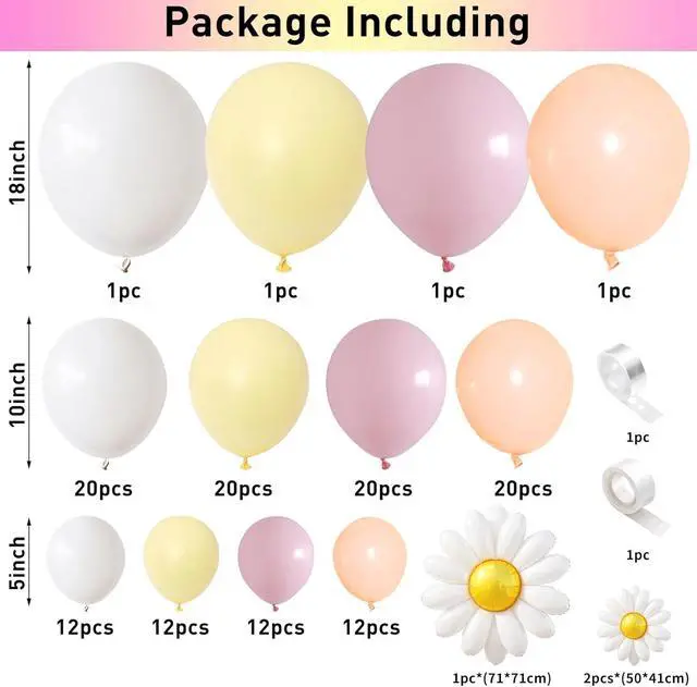 Alt view image 4 of 7 - Daisy Flower Balloon Garland Arch Kit 137 pcs Groovy Flower Foil Balloons Boho Pastel Pink Yellow White Orange Birthday Party Decorations for Girls Bridal Baby Shower Wedding Carnival Holiday