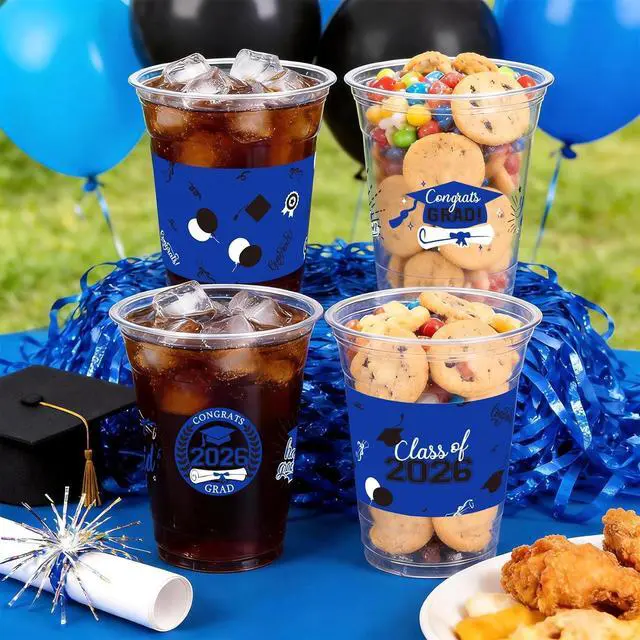 Alt view image 6 of 7 - 100 Pack Graduation Decorations Class of 2026, 16 Oz Blue and Black Graduation Clear Plastic Cups Disposable Party Cups for Drinks 2026 School Grad Party Favors Supplies