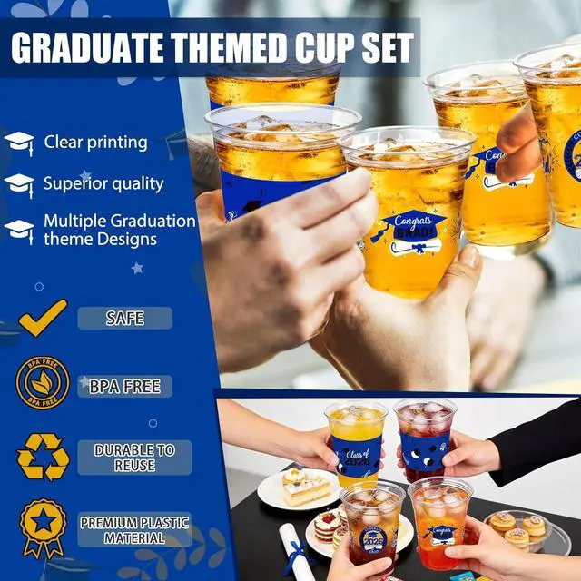 Alt view image 7 of 7 - 100 Pack Graduation Decorations Class of 2026, 16 Oz Blue and Black Graduation Clear Plastic Cups Disposable Party Cups for Drinks 2026 School Grad Party Favors Supplies