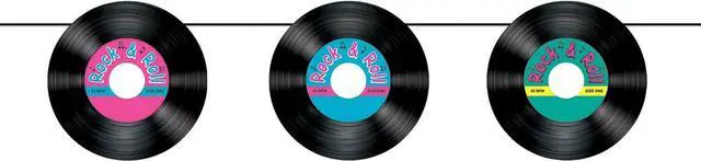 Alt view image 4 of 6 - 50's and 60's Party Decorations - Records Streamer Garland and Rock & Roll Hanging Record Whirls