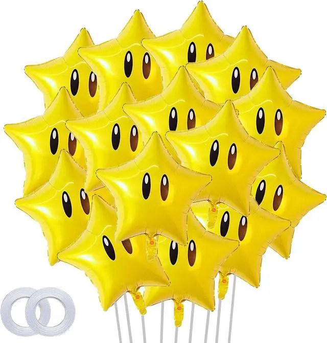 Main image of 24pcs Super Gold Star Foil Balloons Cute Cartoon Yellow Balloon Video Game Star-Theme Happy Birthday Party Decorations for Boys Girls Kids, Baby Shower
