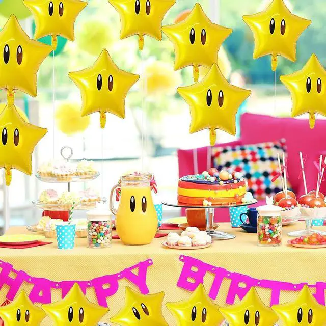 Alt view image 3 of 7 - 24pcs Super Gold Star Foil Balloons Cute Cartoon Yellow Balloon Video Game Star-Theme Happy Birthday Party Decorations for Boys Girls Kids, Baby Shower