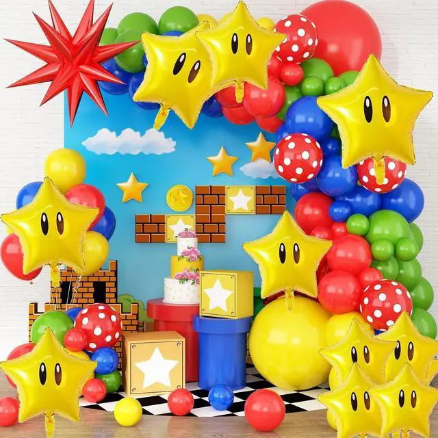 Alt view image 4 of 7 - 24pcs Super Gold Star Foil Balloons Cute Cartoon Yellow Balloon Video Game Star-Theme Happy Birthday Party Decorations for Boys Girls Kids, Baby Shower