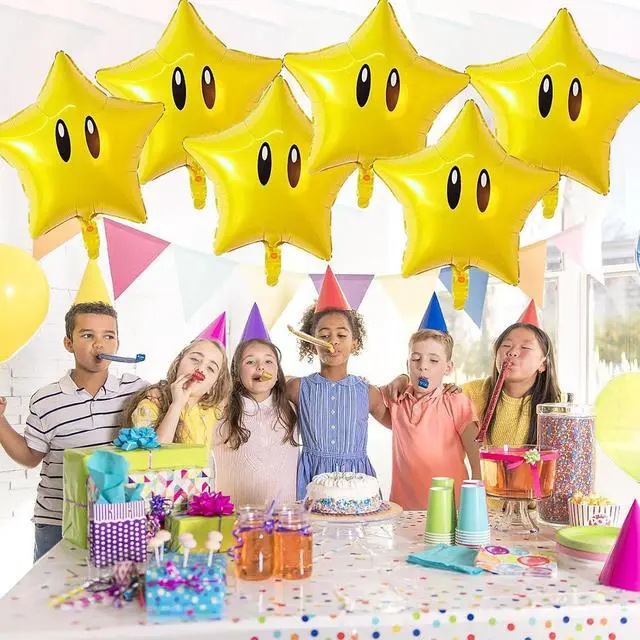 Alt view image 6 of 7 - 24pcs Super Gold Star Foil Balloons Cute Cartoon Yellow Balloon Video Game Star-Theme Happy Birthday Party Decorations for Boys Girls Kids, Baby Shower
