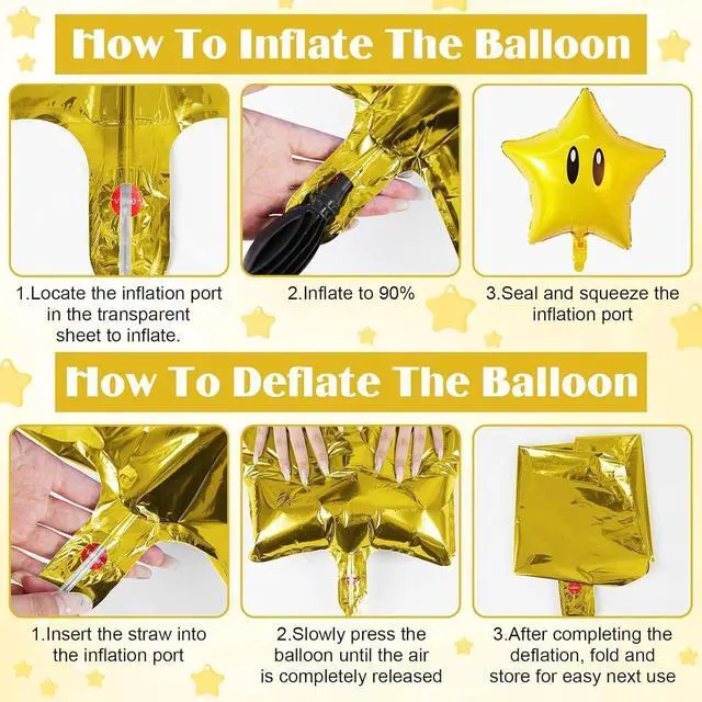 Alt view image 7 of 7 - 24pcs Super Gold Star Foil Balloons Cute Cartoon Yellow Balloon Video Game Star-Theme Happy Birthday Party Decorations for Boys Girls Kids, Baby Shower
