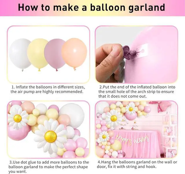 Alt view image 7 of 7 - Daisy Flower Balloon Garland Arch Kit 137 pcs Groovy Flower Foil Balloons Boho Pastel Pink Yellow White Orange Birthday Party Decorations for Girls Bridal Baby Shower Wedding Carnival Holiday