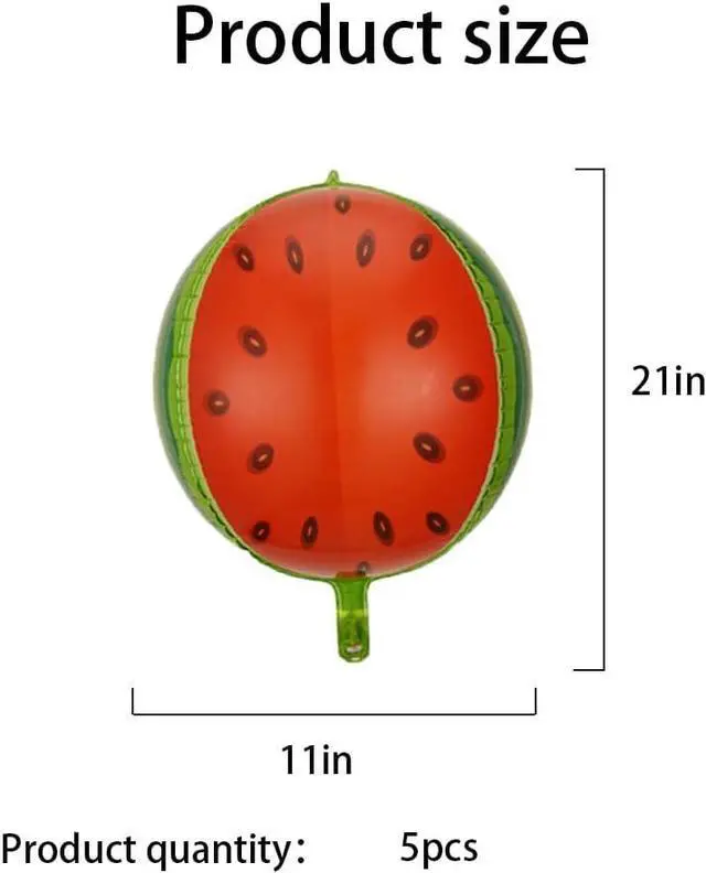 Alt view image 2 of 7 - 5pc Watermelon Fruit Balloons - Foil Balloons for Summer, Hawaiian & Fruit Themed Parties
