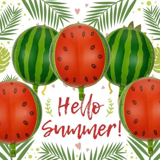 Alt view image 3 of 7 - 5pc Watermelon Fruit Balloons - Foil Balloons for Summer, Hawaiian & Fruit Themed Parties
