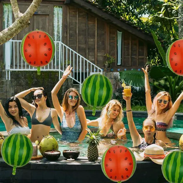Alt view image 4 of 7 - 5pc Watermelon Fruit Balloons - Foil Balloons for Summer, Hawaiian & Fruit Themed Parties