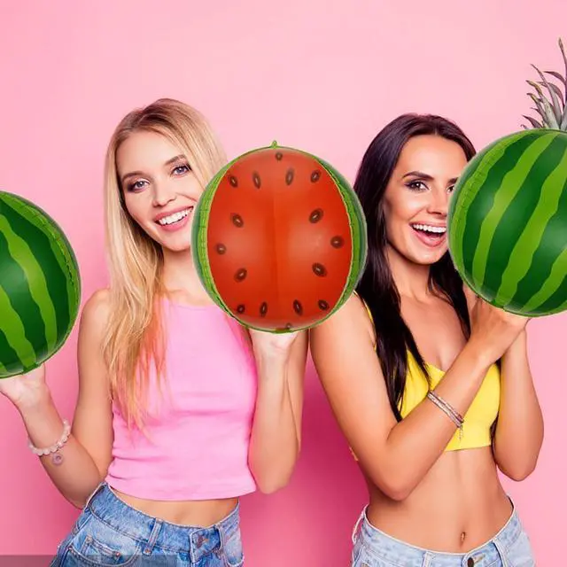 Alt view image 6 of 7 - 5pc Watermelon Fruit Balloons - Foil Balloons for Summer, Hawaiian & Fruit Themed Parties